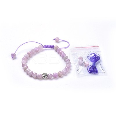 Natural Kunzite Braided Bead Bracelets BJEW-JB04243-01-1