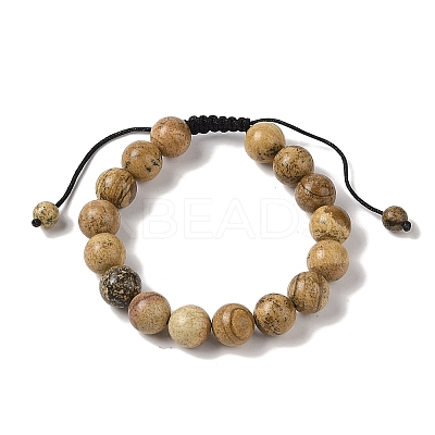 10mm Round Natural Picture Jasper Braided Bead Bracelets BJEW-C067-01C-28-1