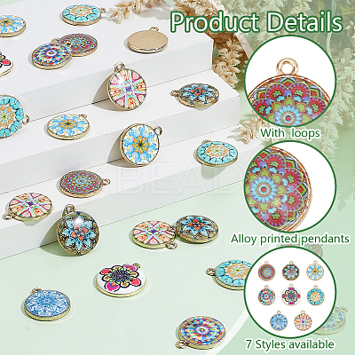 48Pcs 8 Colors Alloy Printed Pendants FIND-PH0021-12-1