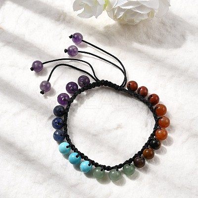 Adjustable Natural & Synthetic Mixed Gemstone Beads Braided Bead Bracelets for Men Women BJEW-L713-B05-1