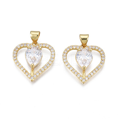 Brass Micro Pave Clear Cubic Zirconia Pendants ZIRC-N039-210-1