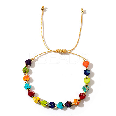 Pride Month Rainbow Heart Resin & Brass Beads Braided Bead Bracelets for Women KI7192-1