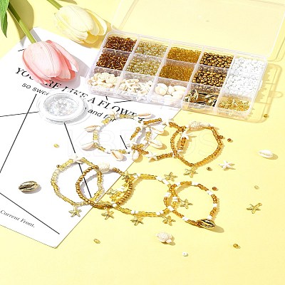 DIY Glass Seed & Synthetic Turquoise & Natural Cowrie Shell Bracelets Making Kits DIY-FS0007-11B-1