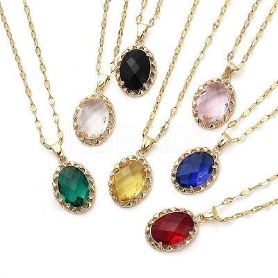 Oval Light Gold Brass Micro Pave Cubic Zirconia Pendant Necklaces NJEW-E105-23KCG-1