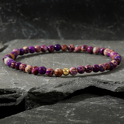 Dyed Natural Imperial Jasper Round Beaded Stretch Bohemian Bracelets OI9972-8-1