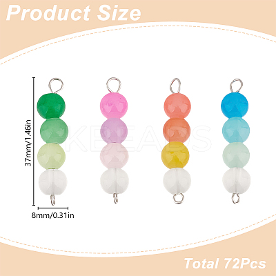72Pcs 4 Colors Baking Paint Imitation Jade Glass Connector Charms PALLOY-GO00032-1