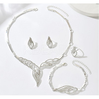 Wing Brass Crystal Rhinestone Pendant Necklaces & Stud Earrings & Link Bracelets & Rings Sets FS-WGB7F4A-02-1