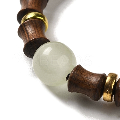 Black Wood Bamboo Joint Beaded Stretch Bracelet BJEW-B080-13B-1