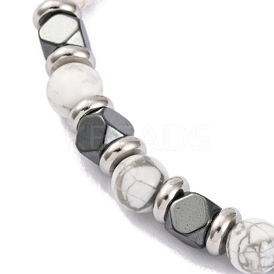 Natural Howlite & Synthetic Hematite Round Beaded Bracelet BJEW-P339-02P-06-1