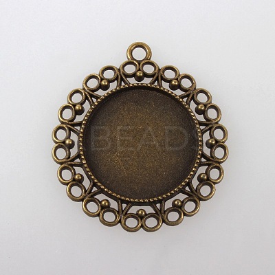 Vintage Tibetan Style Alloy Flower Pendant Cabochon Bezel Settings X-TIBEP-M018-118AB-NF-1