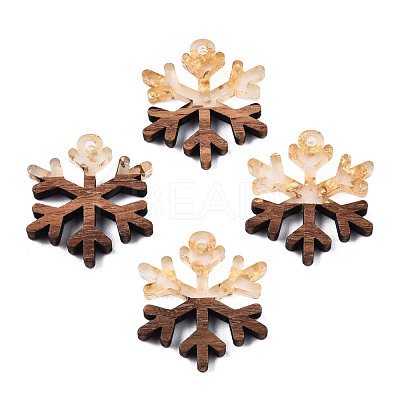 Christmas Theme Transparent Resin & Walnut Wood Pendants RESI-N025-033-A01-1
