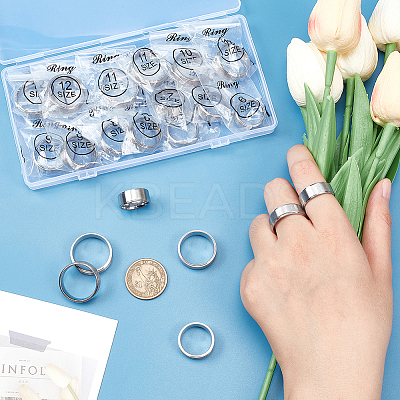 21Pcs 7 Size 201 Stainless Steel Plain Band Rings Set for Women RJEW-UN0002-80-1