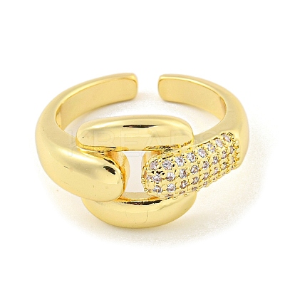 Brass Micro Pave Cubic Zirconia Open Cuff Ring AJEW-U003-06G-1