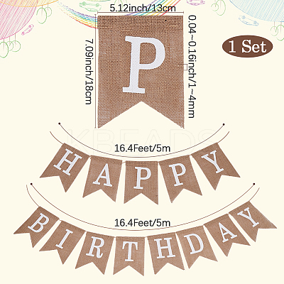 1 Set Word Happy Birthday Linen Hanging Banners Flags AJEW-SP0001-51C-1