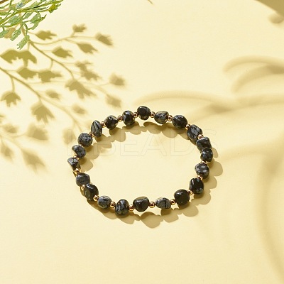 Natural Snowflake Obsidian Round Beaded Stretch Bracelet BJEW-JB08197-04-1