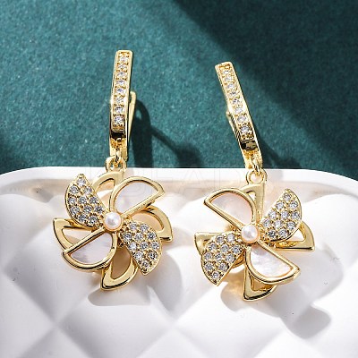 Windmill Brass Micro Pave Clear Cubic Zirconia Hoop Earrings KK-D363-16G-1