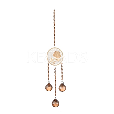 Flat Round & Rose Hanging Crystal Chandelier Pendant LS-HJEW-M002-03-1