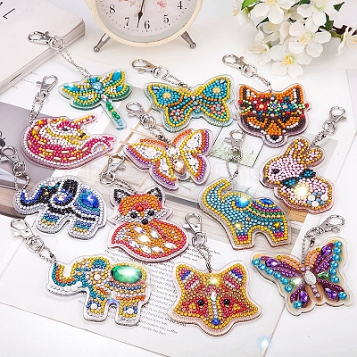 Acrylic Diamond Painting Hamsa Hand Pendant Keychain Kits PW-WG42451-01-1
