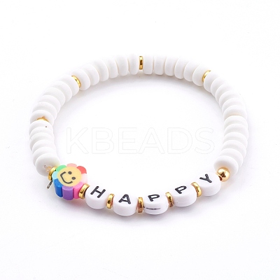 Polymer Clay Flower Beaded Stretch Bracelets for Valentine's Day BJEW-JB05944-1