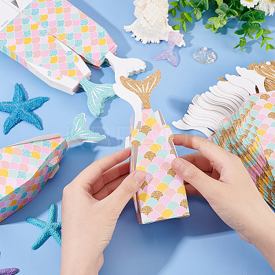 56Pcs 2 Colors Mermaid Paper Candy Boxes CON-OC0001-49-1