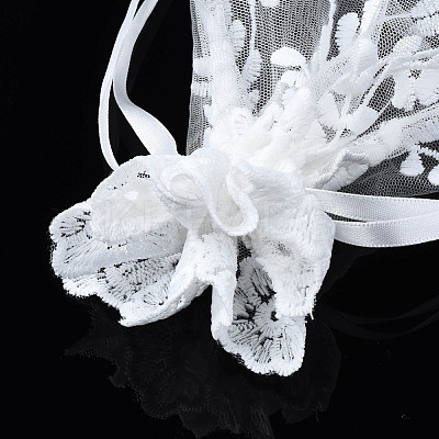 Polyester Lace & Slub Yarn Drawstring Gift Bags OP-Q053-008-1