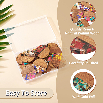 16Pcs 8 Colors Transparent Resin & Walnut Wood Pendants RESI-TA0002-10-1