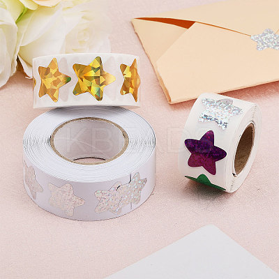 3 Rolls 3 Styles Laser Star Self-Adhesive Gift Tag Glitter Foil Sticker Labels DIY-CA0006-19-1