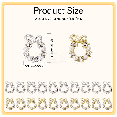 40Pcs 2 Colors Christmas Wreath Alloy Rhinestone Cabochons MRMJ-CA0001-49-1