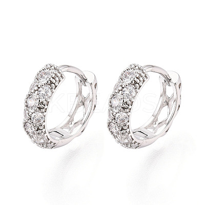 Brass Micro Pave Clear Cubic Zirconia Hoop Earrings EJEW-T048-45P-1