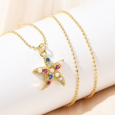 Brass Pave Cubic Zirconia and Plastic Beads Pendant Necklaces NJEW-Q041-01G-1