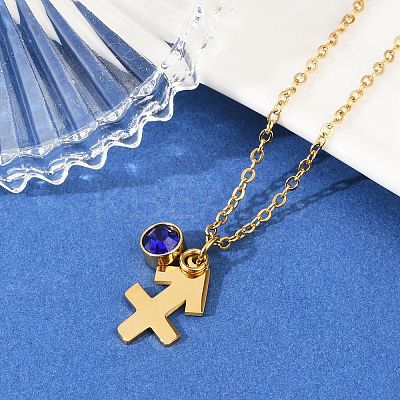 304 Stainless Steel Glass Drill Birth Stone Constellation Pendant Necklaces LS-STAS-D305-08G-I-1