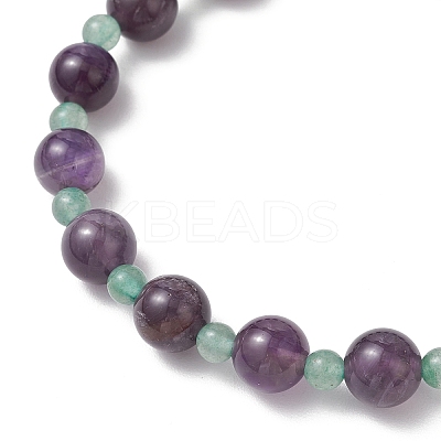 Natural Green Aventurine & Amethyst Round Beaded Stretch Bracelets for Women BJEW-JB11928-01-1