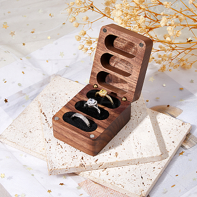 1Pc 3-Slot Walnut Wood Jewelry Gift Box with Magnetic Cover CON-DC0001-15B-1