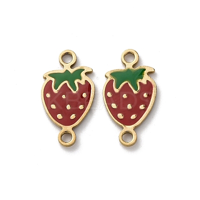 304 Stainless Steel Enamel Strawberry Connector Charms STAS-A121-02G-1