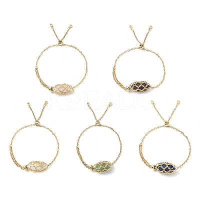 Natural Mixed Gemstone Bullet Link Slider Bracelets BJEW-JB09902-1