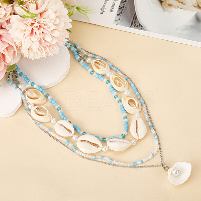 Alloy & Imitaiton Pearl Necklaces Set NJEW-WH20007-02B-1