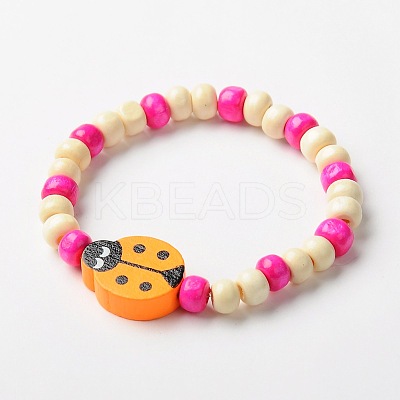 Stretchy Wood Bracelets for Kids X-BJEW-JB01265-1