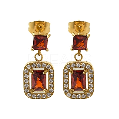 Ion Plating(IP) 304 Stainless Steel Micro Pave Cubic Zirconia Dangle Stud Earrings EJEW-H018-04G-02-1