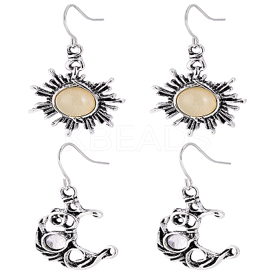 2 Pairs Sun & Moon Glass Asymmetrical Earrings EJEW-LP0001-16-1