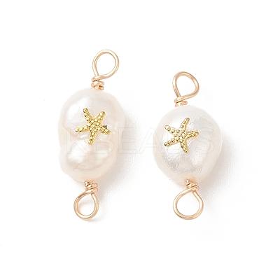 Grade AA Natural Cultured Freshwater Pearl Connector Charms with Golden Tone Alloy Slices PALLOY-JF01996-01-1