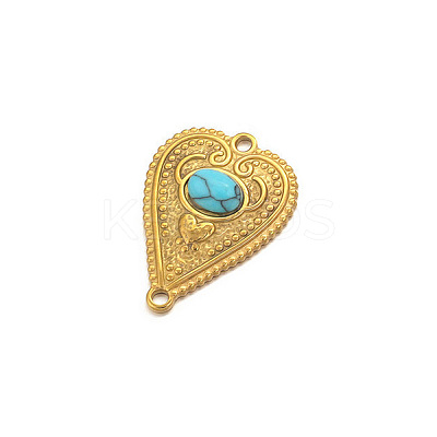 Stainless Steel Pave Dyed Synthetic Turquoise Peach Heart Connector Charms PW-WG0EEB2-04-1