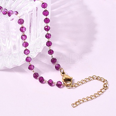 12Pcs 12 Colors 304 Stainless Steel with Glass Faceted Rondelle Bead Handmade Link Chain Birth Stone Necklaces for Women NJEW-G195-01G-1