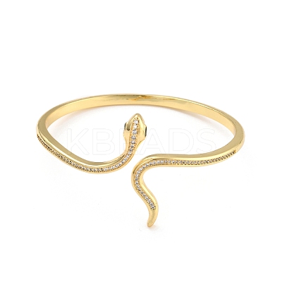 Green Cubic Zirconia Snake Wrap Cuff Bangle BJEW-I298-02G-1