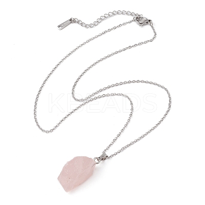 Natural Rose Quartz Nugget Pendant Necklaces NJEW-JN04507-02-1