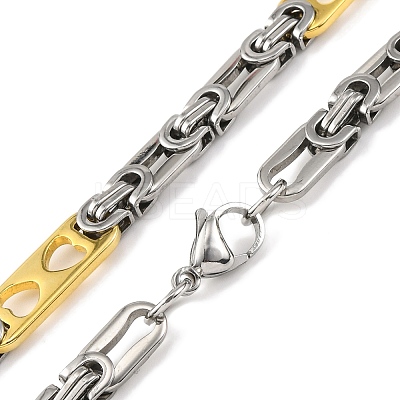 201 Stainless Steel Heart Byzantine Chain Necklace NJEW-F22-39C-GP-1
