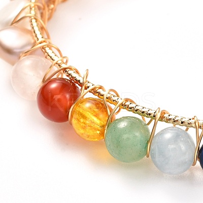 Natural Pearl Bead & Mixed Gemstone Beads Cuff Bangles for Women Girl Gift BJEW-JB06826-02-1