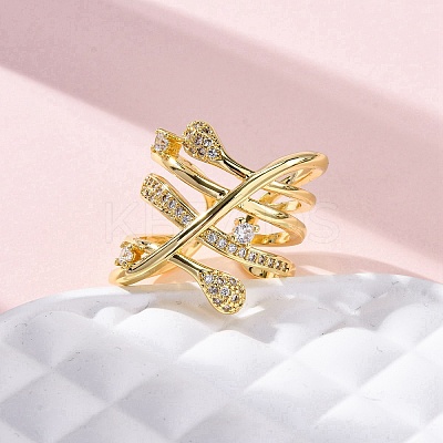 Brass Micro Pave Clear Cubic Zirconia Cuff Rings for Women RJEW-H248-01G-02-1