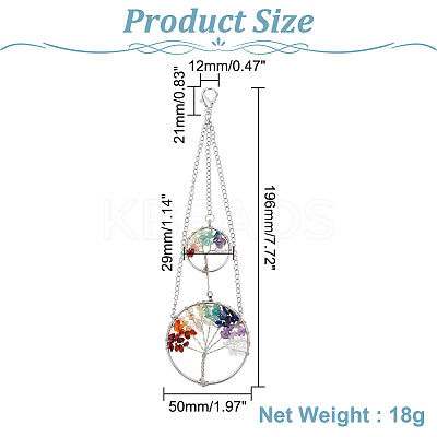Flat Round with Tree of Life Mixed Stone Pendant Decorations HJEW-AB00162-1