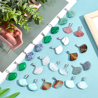 Fan Gemstone Pendants G-FH0001-15-1