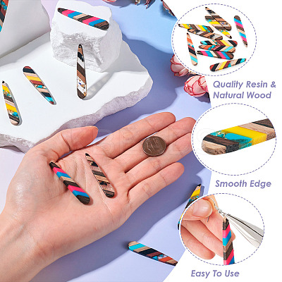 10Pcs 5 Colors Transparent Resin & Walnut Wood Pendants RESI-TA0002-74-1